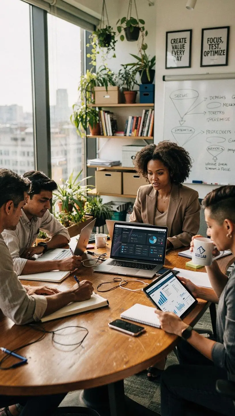 Collaborative workspace enhancing SEO consulting and support.