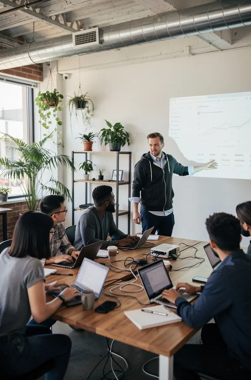 Freelancers collaborating in shared office for SEO growth